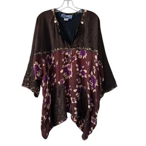 TIENDA‎ HO Womens Floral Brown and Purple Kimono Top Lagenlook One Size